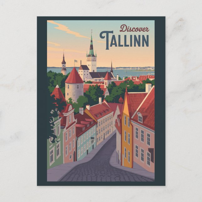 Tallinn Estland Illustration Travel Art Vintag Postkarte (Vorderseite)