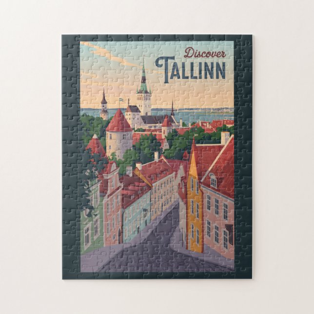 Tallinn Estland Illustration Travel Art Vintag Puzzle (Vertikal)