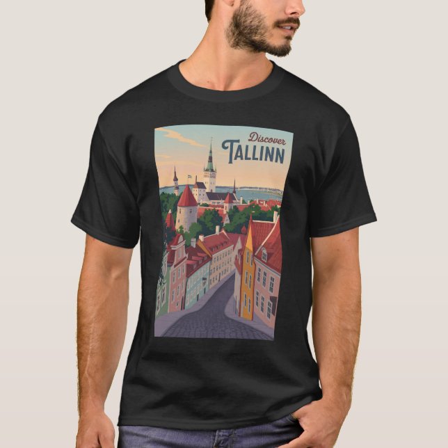 Tallinn Estland Illustration Travel Art Vintag T-Shirt (Vorderseite)