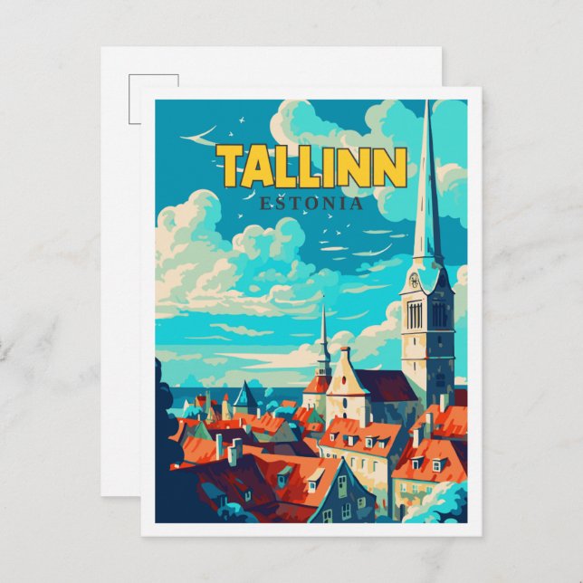 Tallinn Estland Vintage Illustration Postkarte (Vorne/Hinten)