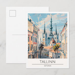 Tallinn Estland Vintage-Kunst-Illustration Reise Postkarte