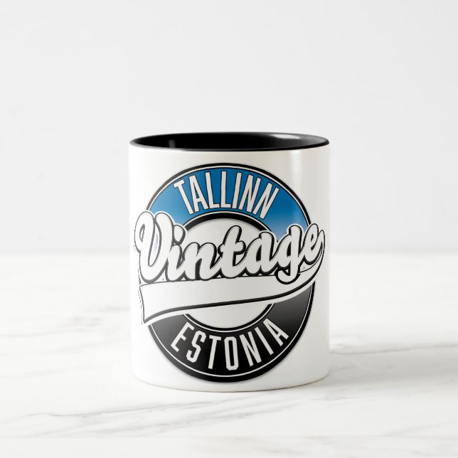 Tallinn Estnisch Vintages Logo Zweifarbige Tasse (Mittel)