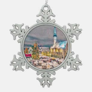 Tallinn Estnischer Weihnachtsmarkt Schneeflocken Zinn-Ornament