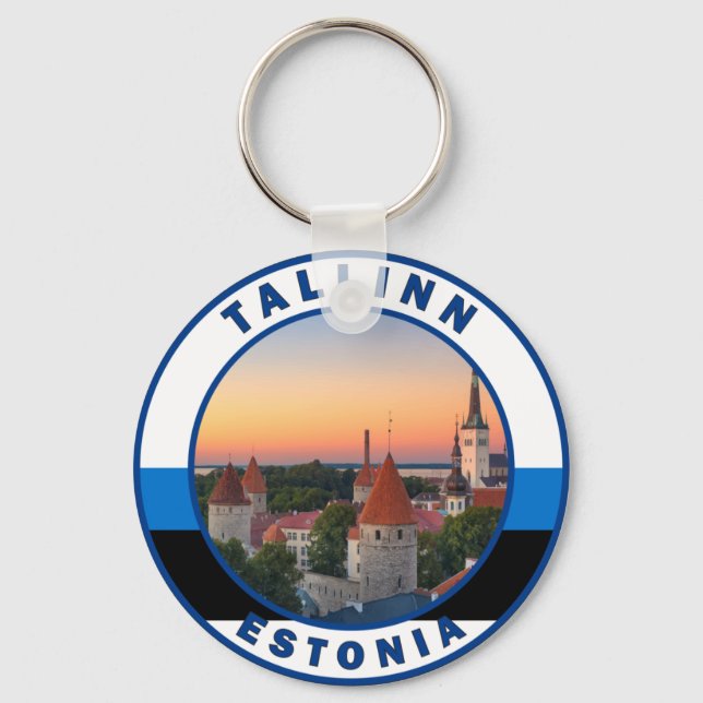 Tallinn Estonia Retro Art Circle Vintag Schlüsselanhänger (Vorderseite)