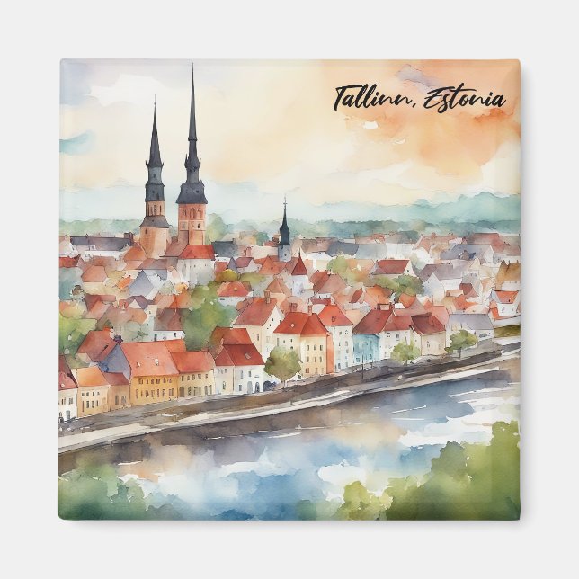 Tallinn Estonia Watercolor Painting City View Magnet (Vorne)