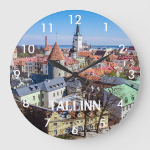 Tallinn Stadtbild aus der Luft in Estland Große Wanduhr