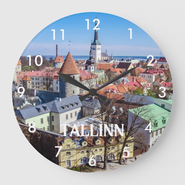 Tallinn Stadtbild aus der Luft in Estland Große Wanduhr (Vorderseite)