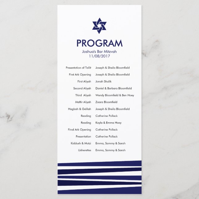 Tallit Bar Mitzvah Programm (Vorderseite)
