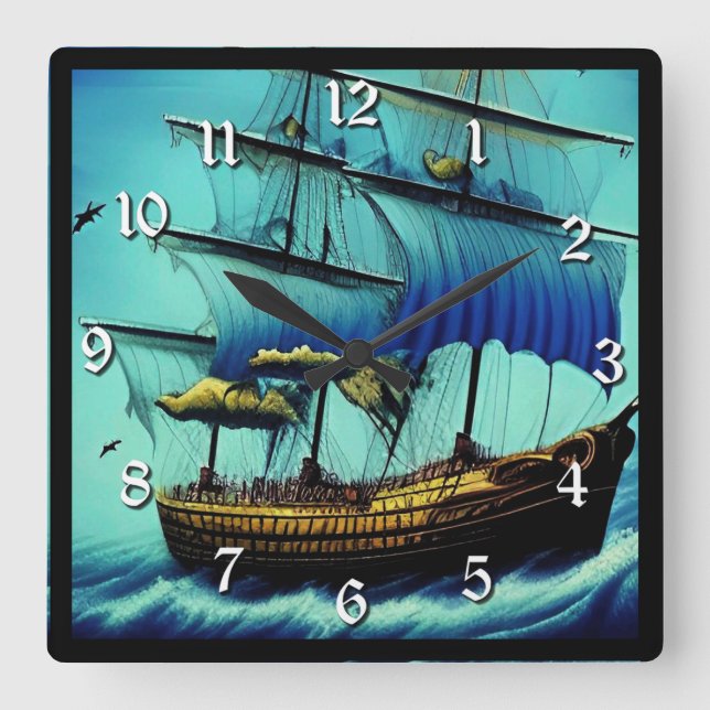 Tallschiff Quadratische Wanduhr (Vorderseite)