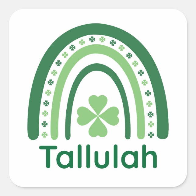 Tallulah Name Clover Boho Rainbow Quadratischer Aufkleber (Vorderseite)
