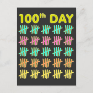 Tally Mark 100. Schultag T-Shirt Neon Geschenk Postkarte