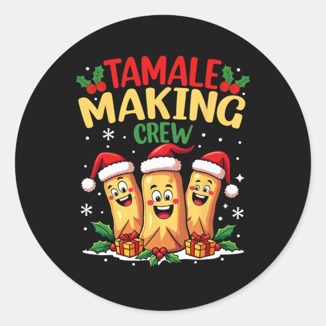 Tamale Making Crew Funny mexikanische Weihnachtsfe Runder Aufkleber (Vorderseite)
