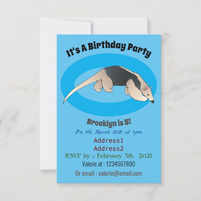 Tamandua-Cartoon-Abbildung Einladung (Vorderseite)