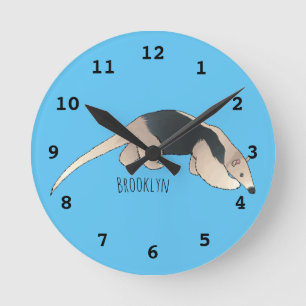 Tamandua cartoon illustration runde wanduhr