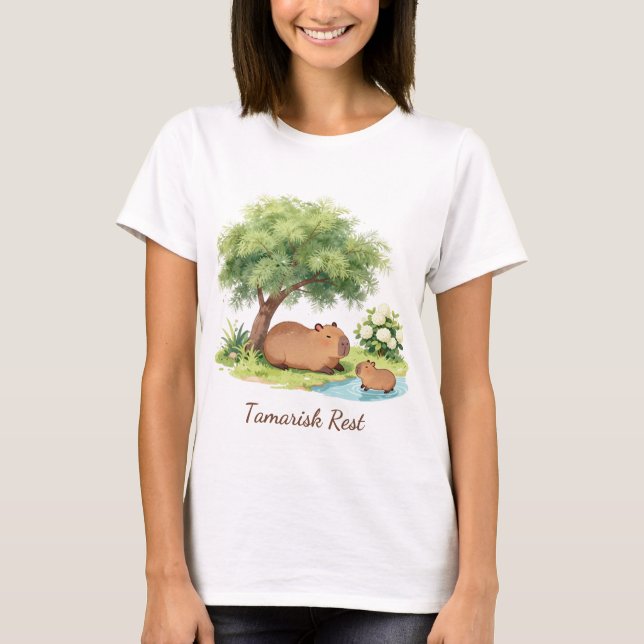 Tamarisken-Ruhe Capybara Botanische Bibel-Shirt –  T-Shirt (Vorderseite)
