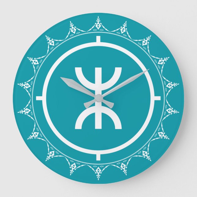 Tamazgha - Amazigh Symbol cyan-blau Große Wanduhr (Vorderseite)