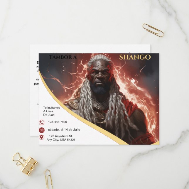 Tambor a Shango Lighting Rayos Einladung (Vorderseite/Rückseite Beispiel)