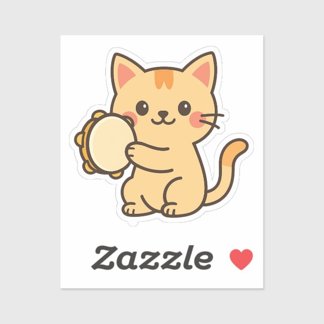 Tambourine Cat Joyful Art Aufkleber (Blatt)