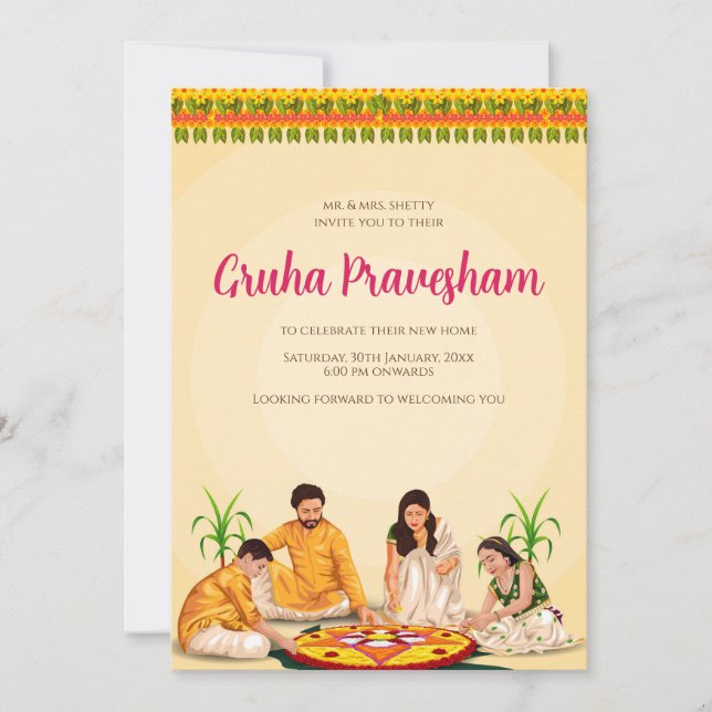 Tamil Housewärming lädt Telugu als Grihapravesh ei Einladung (Vorderseite)