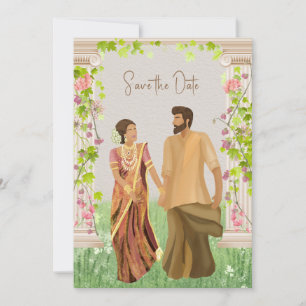Tamil Wedding Couple Illustration Save the Date