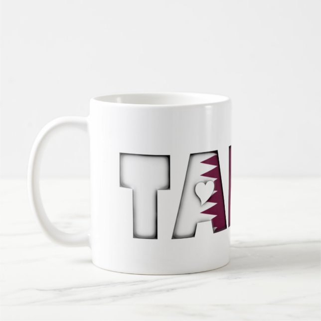 Tamim Emir der Qatar-Typografie-Flagge färbt Herz Kaffeetasse (Links)