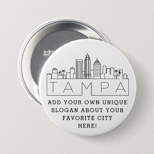 Tampa City Skyline | Benutzerdefinierter Slogan-Bu Button (Vorne & Hinten)