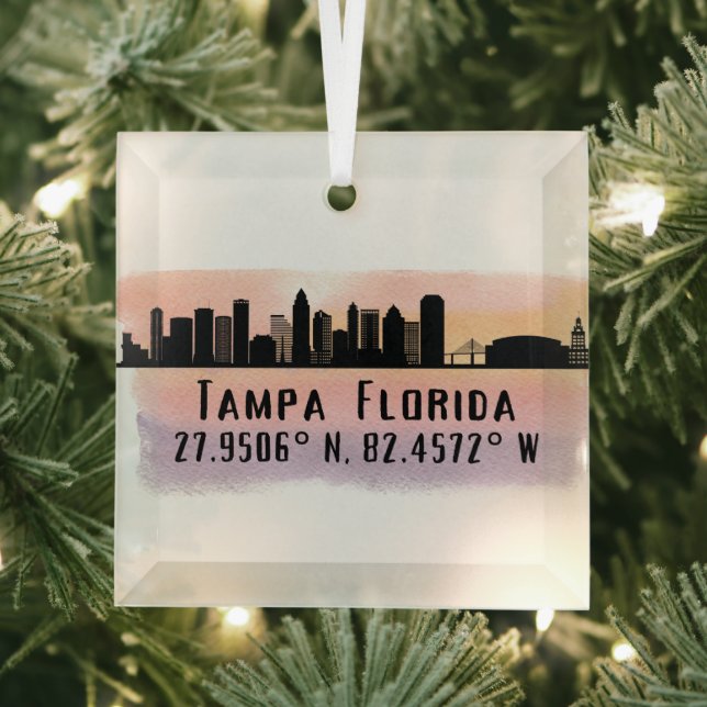 Tampa FL City Skyline Glass Ornament (Insitu)