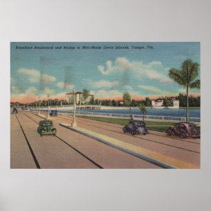 Tampa, FL - Sicht auf Bayshore Blvd, Brücke Poster