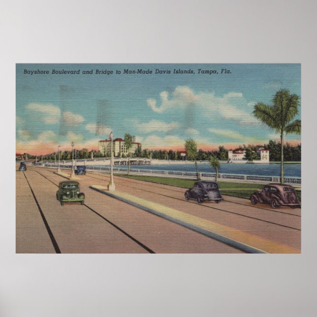 Tampa, FL - Sicht auf Bayshore Blvd, Brücke Poster (Vorne)
