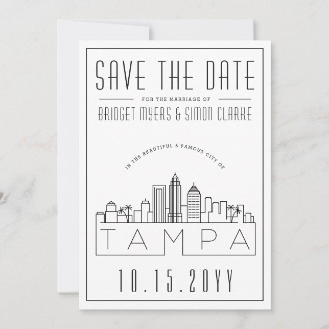 Tampa, Fl Wedding | Stilisierte Skyline Save the D Einladung (Vorderseite)