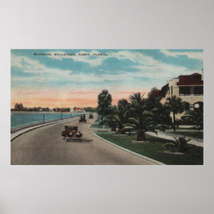 Tampa, Florida - Ansicht von Bayshore Boulevard Poster