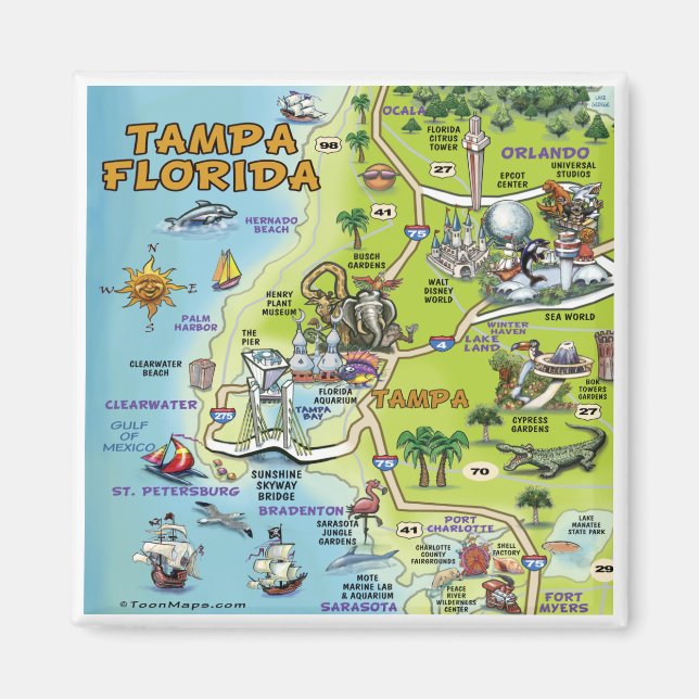 Tampa Florida Cartoon Karte Magnet (Vorne)