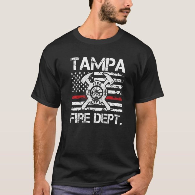 Tampa Florida Fire Department Thin Red Line Firema T-Shirt (Vorderseite)