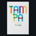 Tampa Florida Mitte des Jahrhunderts, Pop Art, Künstlicher Leinwanddruck<br><div class="desc">Tampa Florida klassischer Retrostil aus dem 60er 70er und 80er. Helle Primärfarben im abstrakten Kunststil des 20. Jahrhunderts mit einfachen geometrischen Elementen. Vintage Pop Kunst. Einfach fett,  trage deine Heimatstadt laut aus.</div>