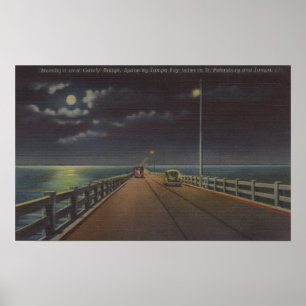 Tampa, Florida - Mondlichtansicht der Gandy-Brücke Poster