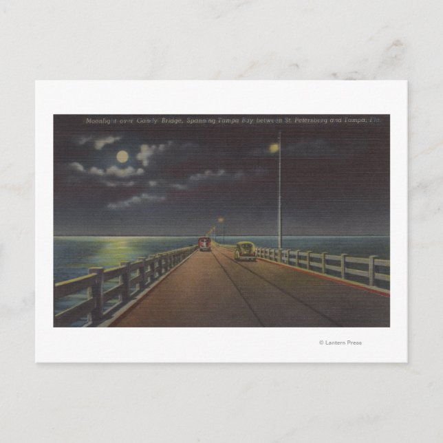 Tampa, Florida - Mondlichtansicht der Gandy-Brücke Postkarte (Vorderseite)