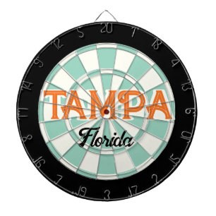 TAMPA Florida Orange Text Hell Teal Weiß Schwarz Dartscheibe