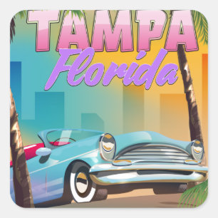 Tampa Florida schönes Reiseplakat. Quadratischer Aufkleber