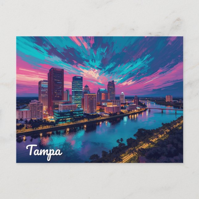 Tampa Florida Skyline Night Art Postkarte