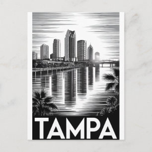Tampa Florida Skyline Schwarz Weiß Holzschnitt Feiertagspostkarte
