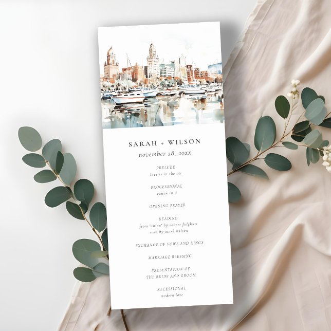 Tampa Florida Skyline Watercolor Wedding Program Einladung (Von Creator hochgeladen)