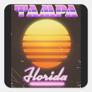 Tampa Florida Vintag 80er Reiseplakat Quadratischer Aufkleber