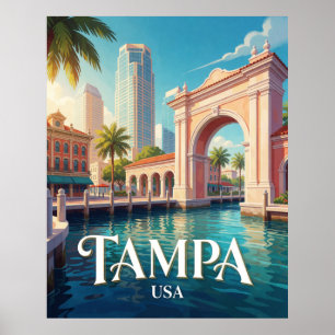 Tampa Florida Wasserfront Skyline Reise Poster