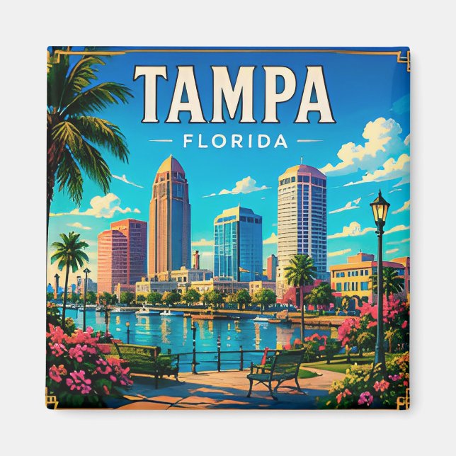 🌴 Tampa Florida Wasserfront und Skyline Magnet (Vorne)