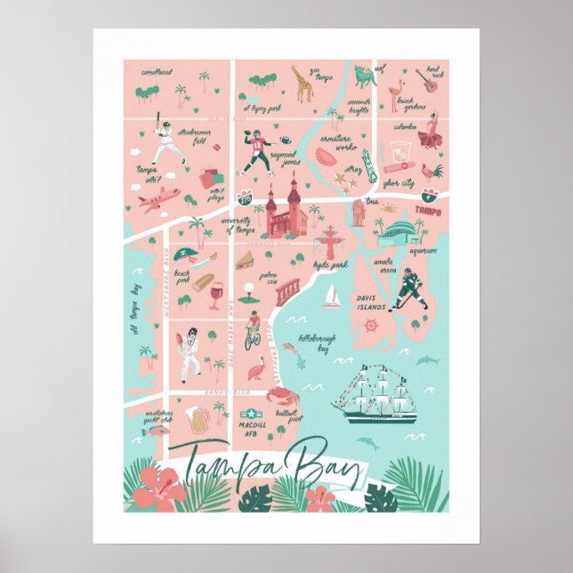 Tampa Map Print, 18"x24" Poster (Vorne)