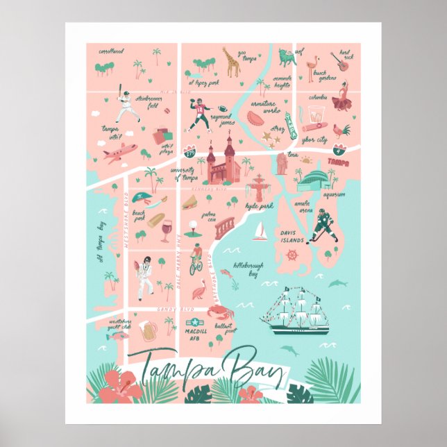Tampa Map Print, 22"x28" Poster (Vorne)