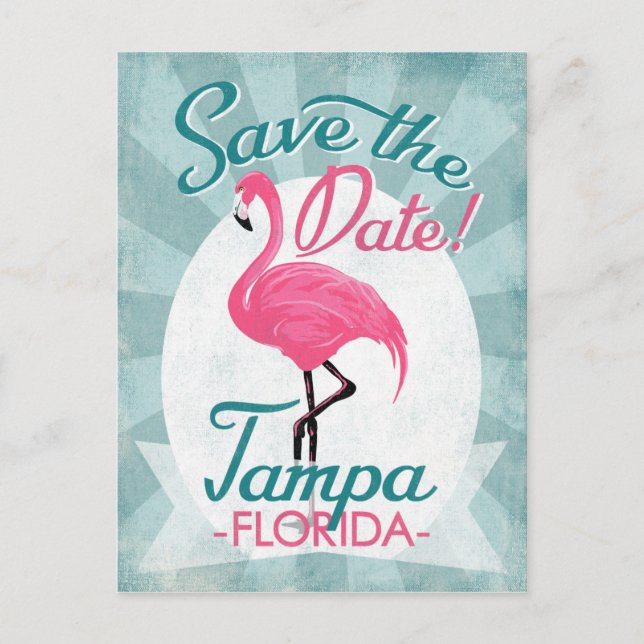 Tampa Save the Date Pink Flamingo Ankündigungspostkarte (Vorderseite)