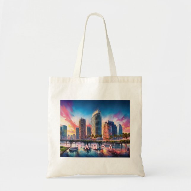 Tampa Skyline Abstrakt Art Tragetasche (Vorne)