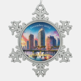 Tampa Skyline Snowflake Pewter Weihnachtsschmuck Schneeflocken Zinn-Ornament