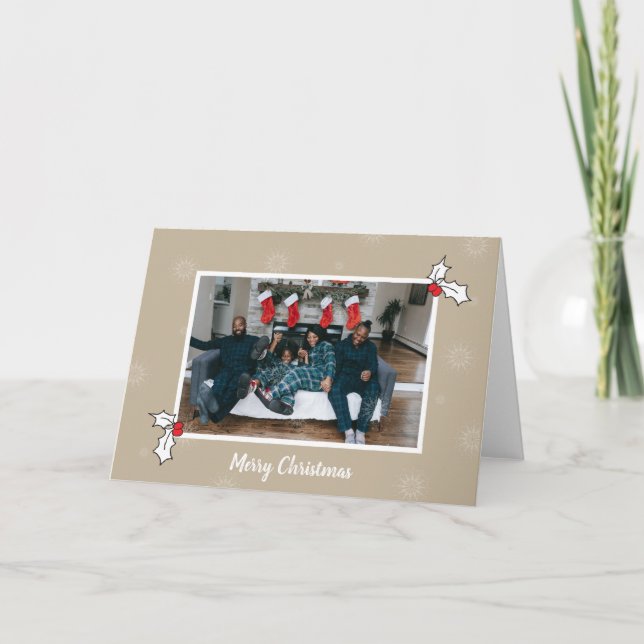 Tan 2 Holly Berries Digitales Foto Weihnachtsgesch Karte (Vorderseite)